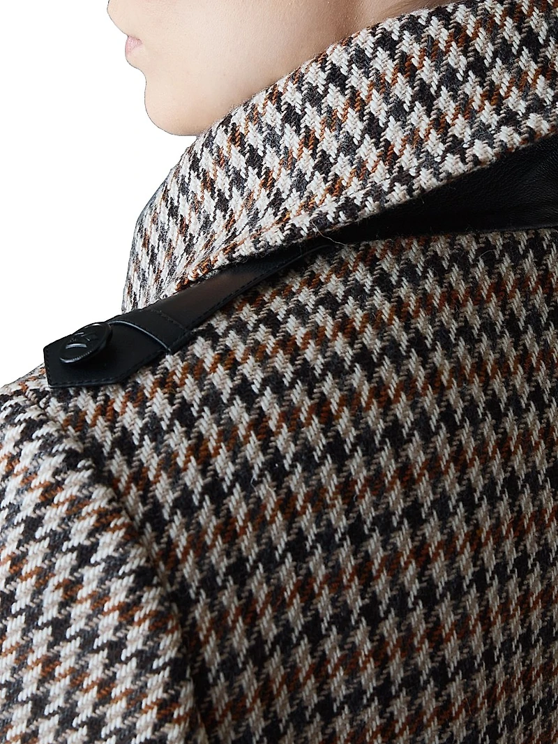 Elodie Tailored Houndstooth Wool Maxi Coat
