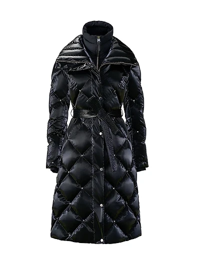 Izumi-Glo Rhinestone High-Gloss Quilted Coat