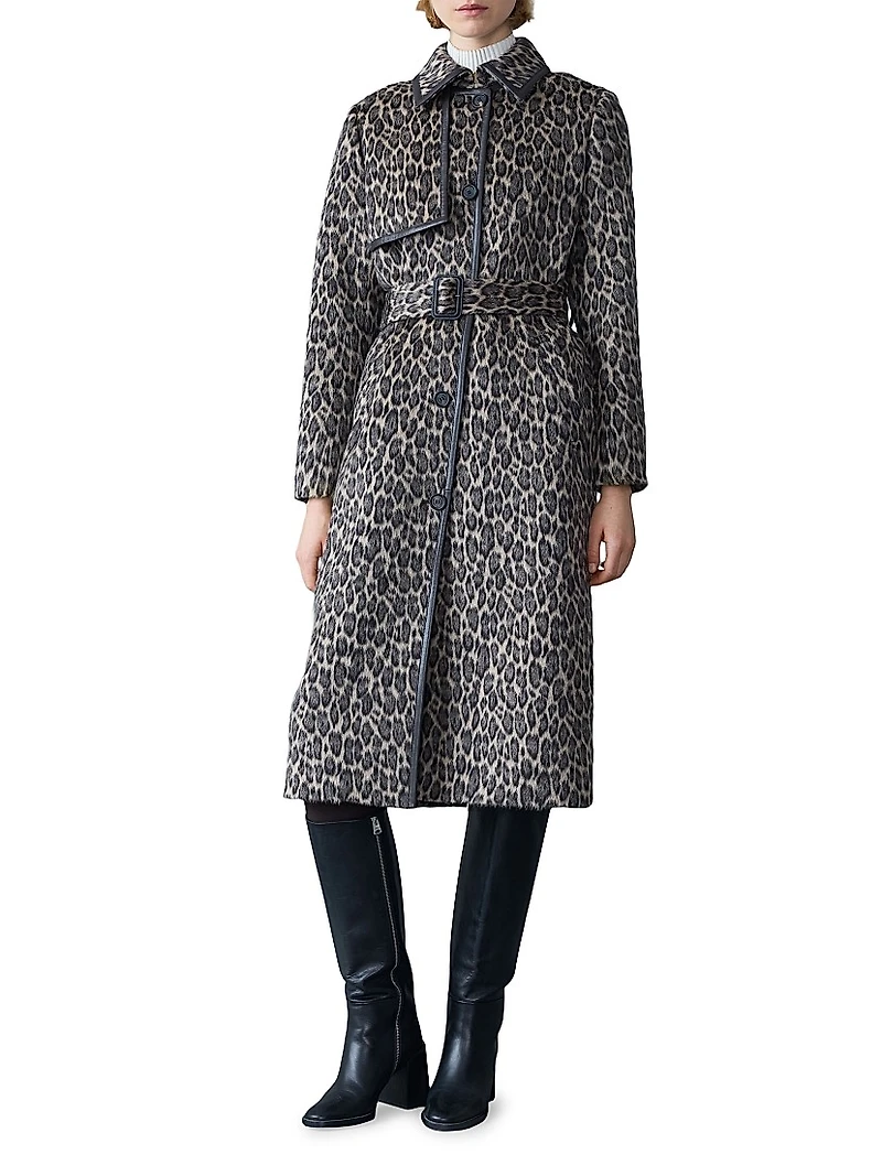 Zeva Animal-Printed Wool-Blend Coat