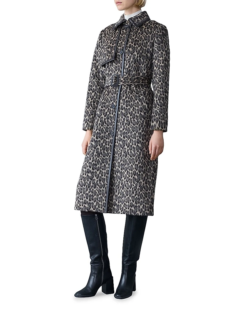 Zeva Animal-Printed Wool-Blend Coat