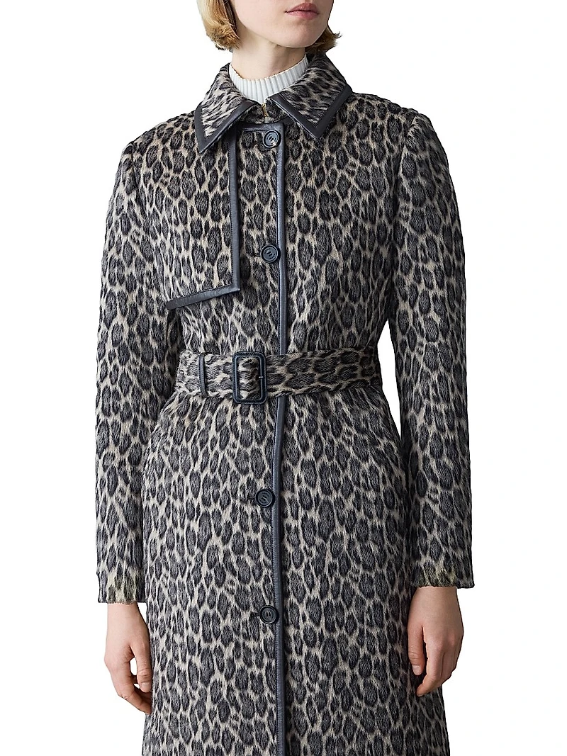 Zeva Animal-Printed Wool-Blend Coat