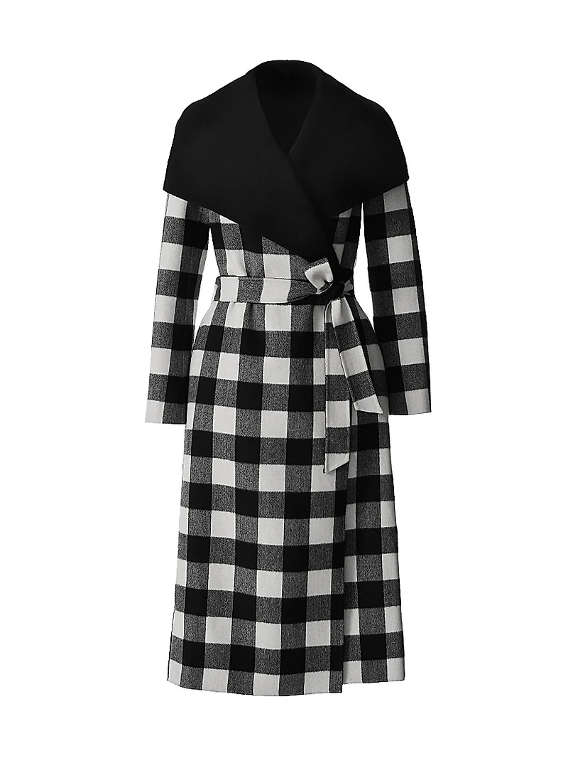 Mai-Pl Check Wool Reversible Wrap Coat
