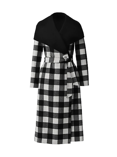Mai-Pl Check Wool Reversible Wrap Coat