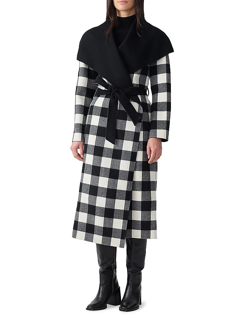 Mai-Pl Check Wool Reversible Wrap Coat