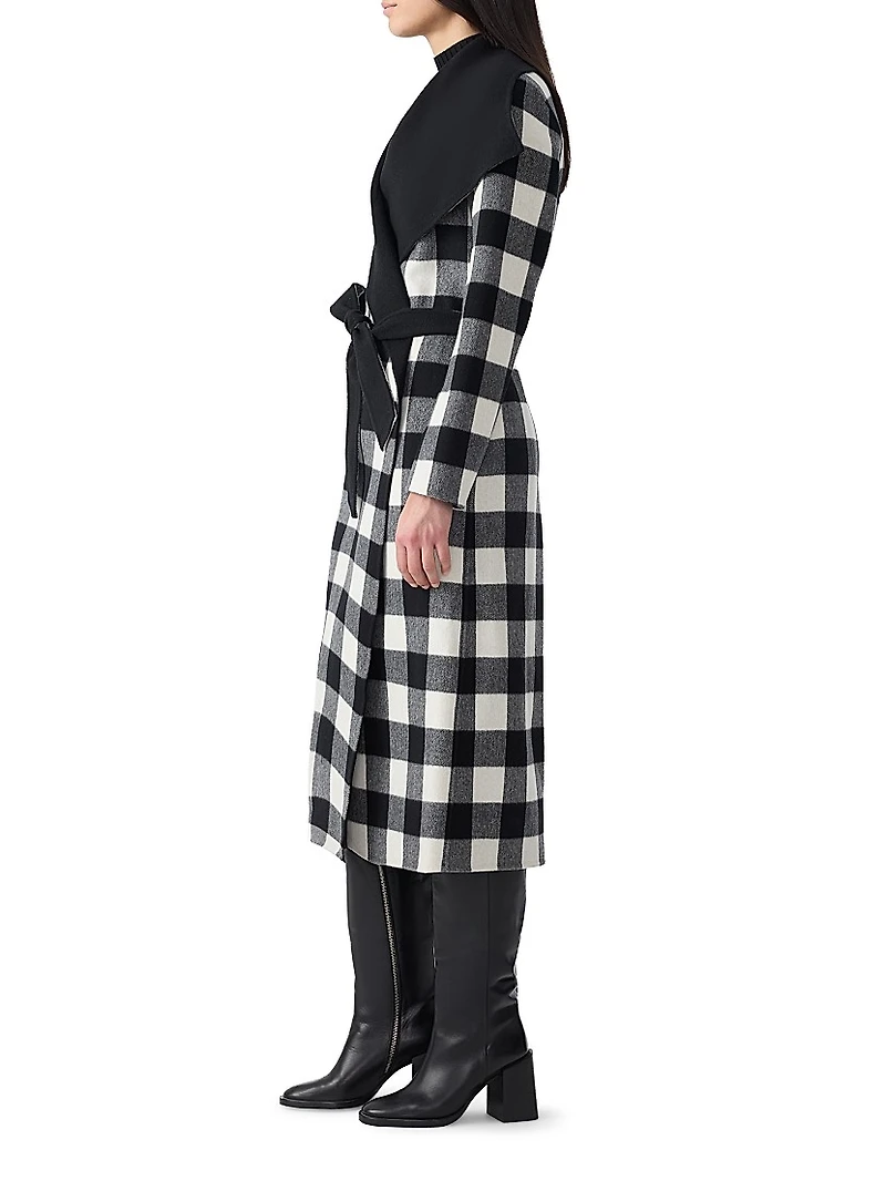 Mai-Pl Check Wool Reversible Wrap Coat