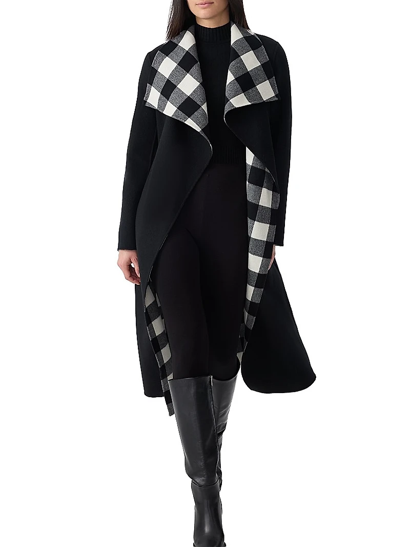 Mai-Pl Check Wool Reversible Wrap Coat