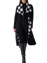 Mai-Pl Check Wool Reversible Wrap Coat