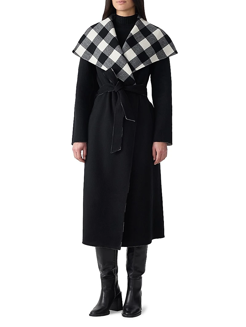 Mai-Pl Check Wool Reversible Wrap Coat