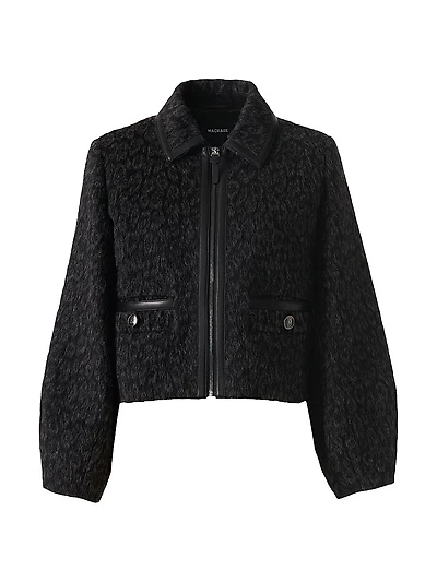 Lorah Leopard-Print Jacquard Wool-Blend Crop Jacket