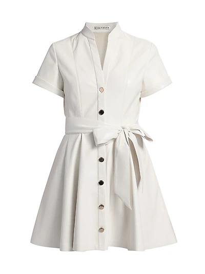 Lucy Faux Leather Tie-Waist A-Line Minidress