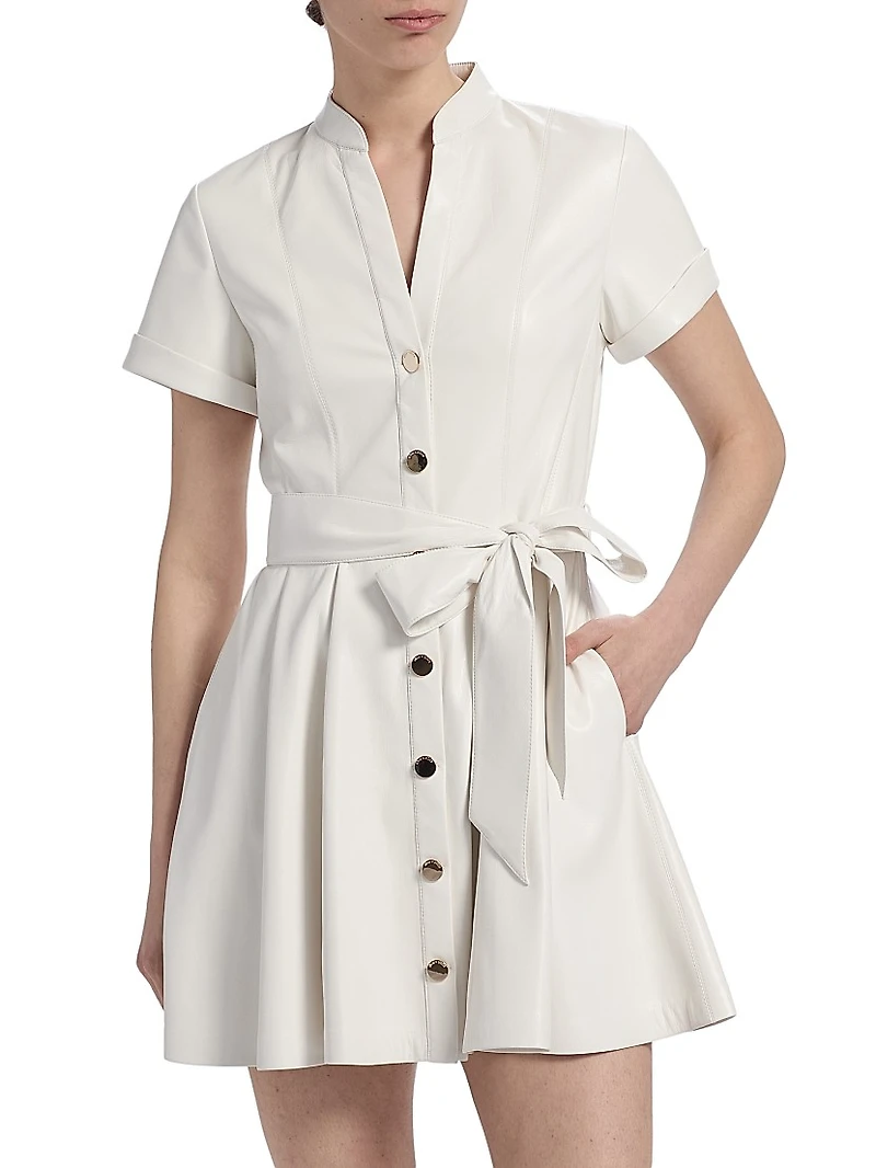 Lucy Faux Leather Tie-Waist A-Line Minidress