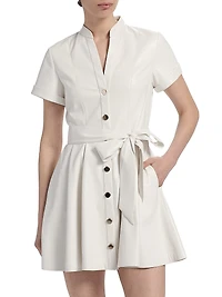 Lucy Faux Leather Tie-Waist A-Line Minidress