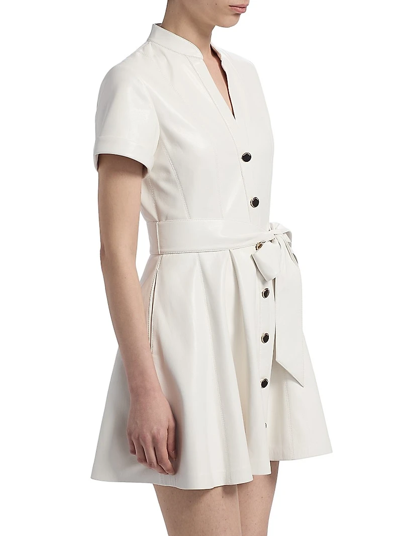 Lucy Faux Leather Tie-Waist A-Line Minidress