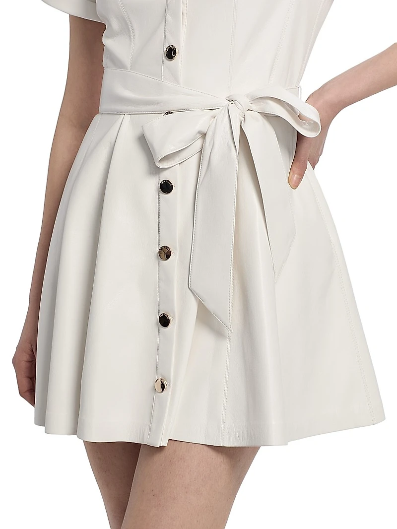 Lucy Faux Leather Tie-Waist A-Line Minidress