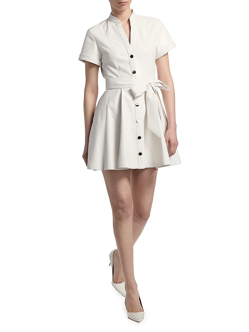 Lucy Faux Leather Tie-Waist A-Line Minidress