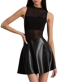 Chara Mesh Faux-Leather Minidress