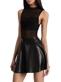 Chara Mesh Faux-Leather Minidress