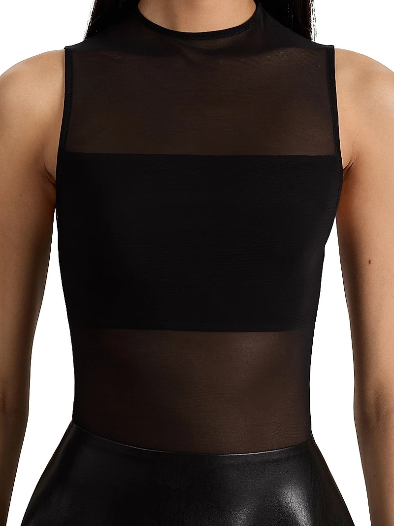 Chara Mesh Faux-Leather Minidress