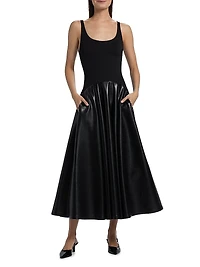 Adley Faux-Leather Drop-Waist Flared Maxi Dress