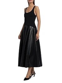 Adley Faux-Leather Drop-Waist Flared Maxi Dress