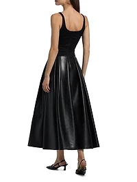 Adley Faux-Leather Drop-Waist Flared Maxi Dress