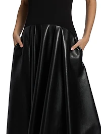 Adley Faux-Leather Drop-Waist Flared Maxi Dress