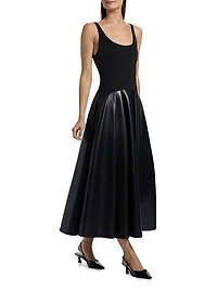 Adley Faux-Leather Drop-Waist Flared Maxi Dress