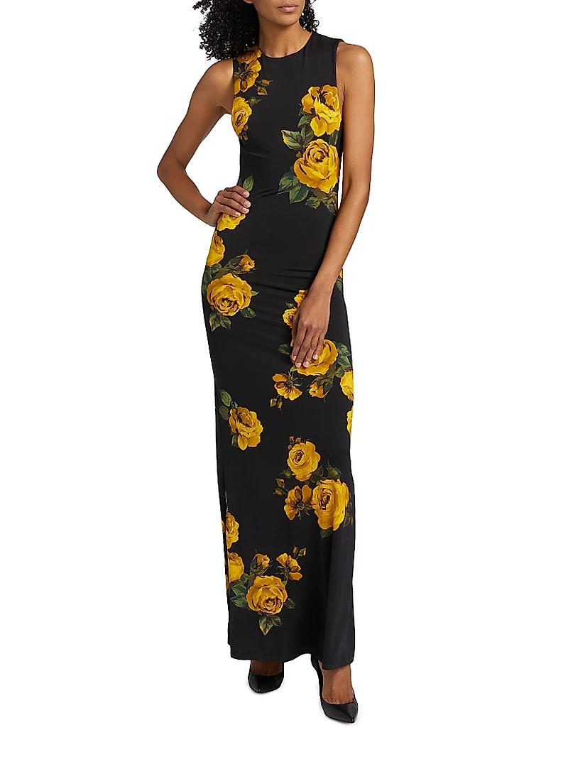 Delora Rose Print Sleeveless Maxi Dress