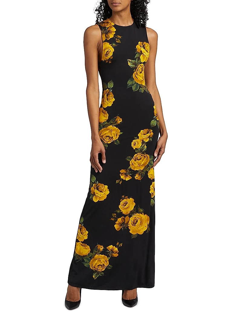 Delora Rose Print Sleeveless Maxi Dress