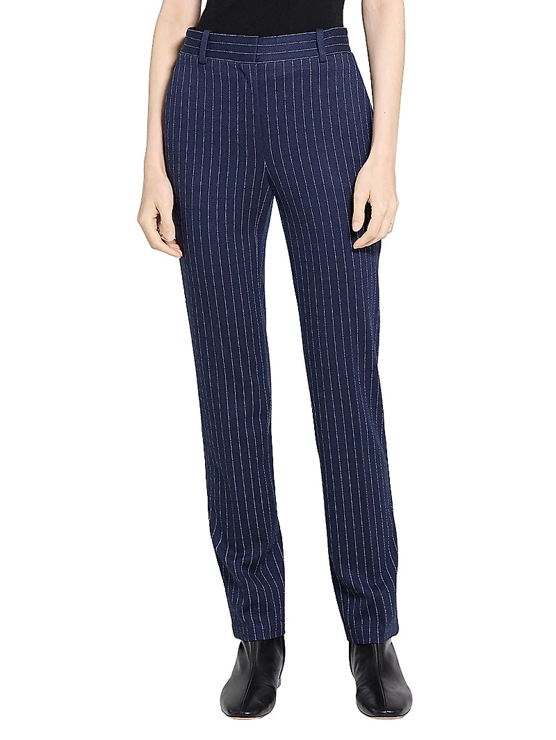 Pinstriped Crepe Slim-Fit Pants