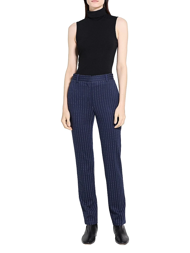 Pinstriped Crepe Slim-Fit Pants
