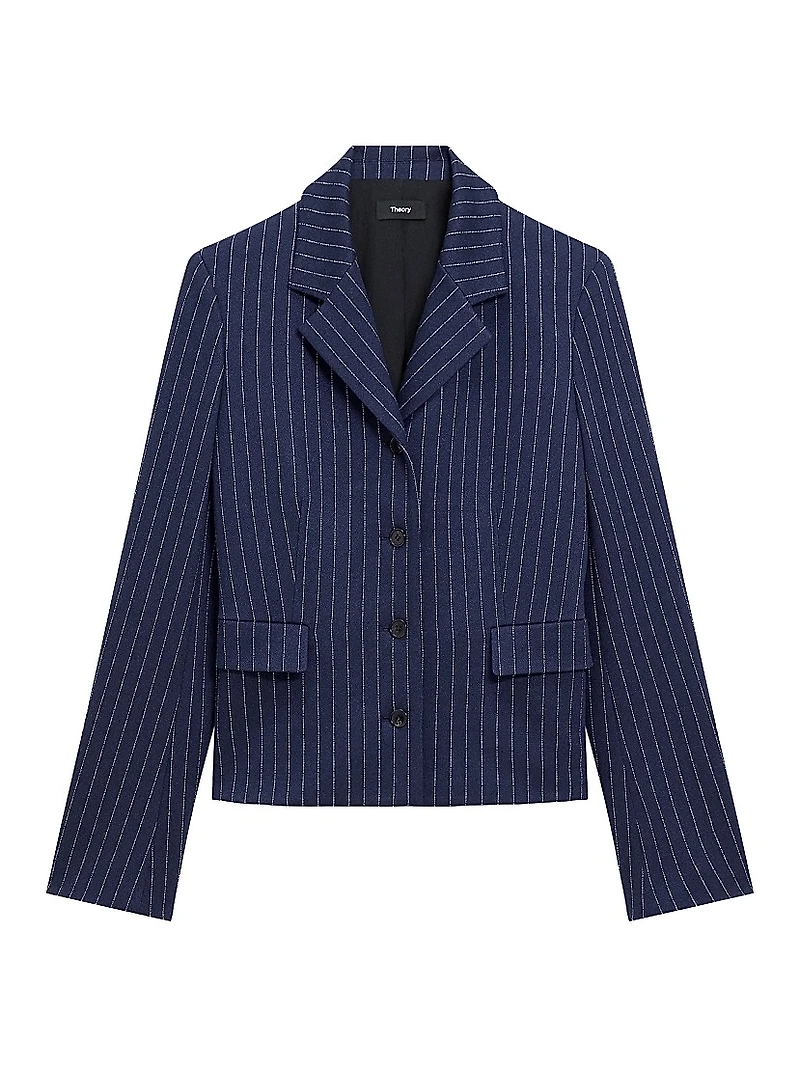 Pinstripe Crepe Fitted Suit Jacket