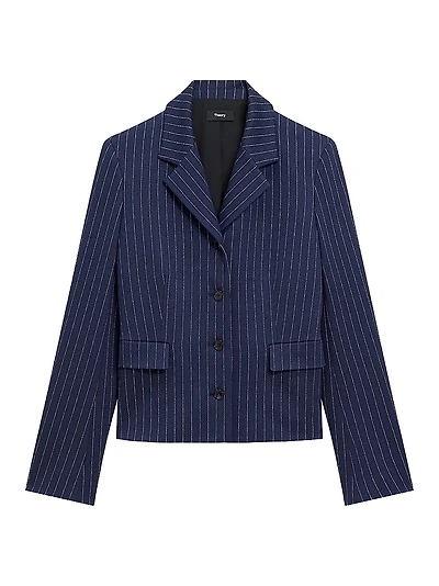Pinstripe Crepe Fitted Suit Jacket