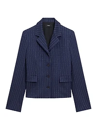 Pinstripe Crepe Fitted Suit Jacket