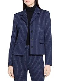 Pinstripe Crepe Fitted Suit Jacket