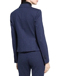 Pinstripe Crepe Fitted Suit Jacket