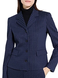 Pinstripe Crepe Fitted Suit Jacket