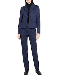 Pinstripe Crepe Fitted Suit Jacket