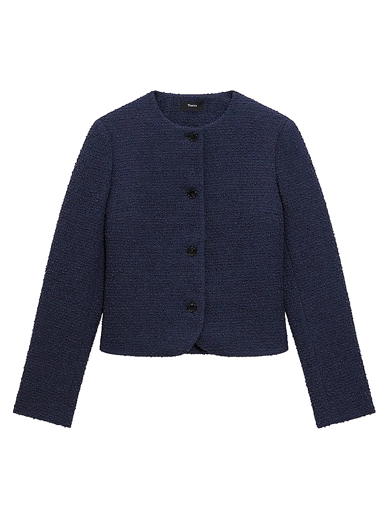 Clean Collarless Tweed Jacket