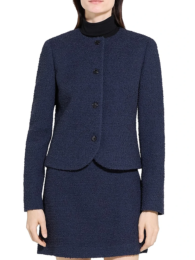 Clean Collarless Tweed Jacket