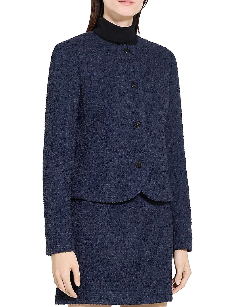 Clean Collarless Tweed Jacket
