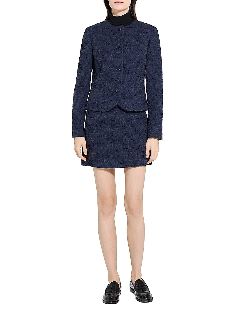 Clean Collarless Tweed Jacket