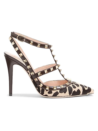 Rockstud Pumps with 100MM Straps Pony-Effect Calfskin