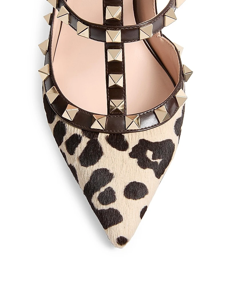 Rockstud Pumps with 100MM Straps Pony-Effect Calfskin