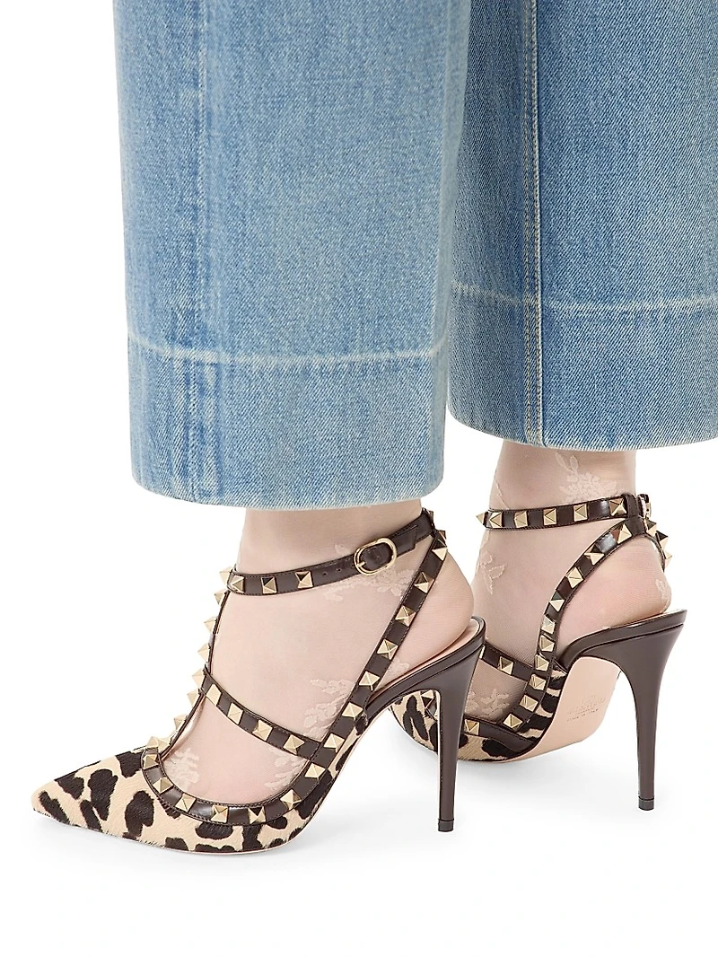 Rockstud Pumps with 100MM Straps Pony-Effect Calfskin