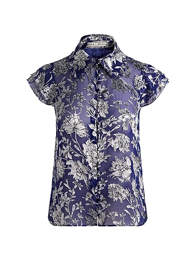 Martel Floral Flutter-Sleeve Blouse