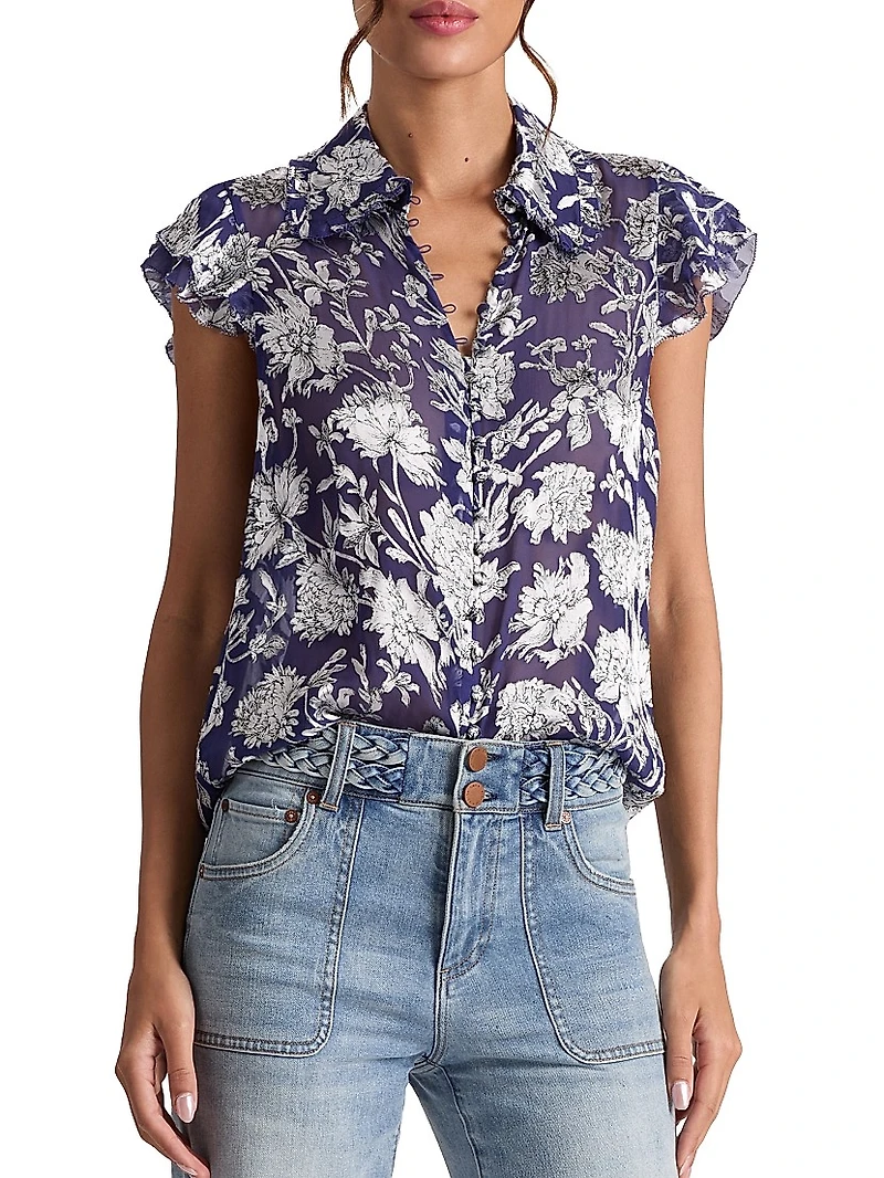 Martel Floral Flutter-Sleeve Blouse