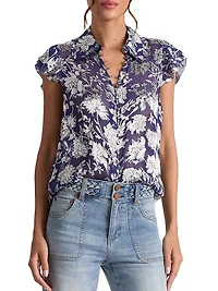 Martel Floral Flutter-Sleeve Blouse