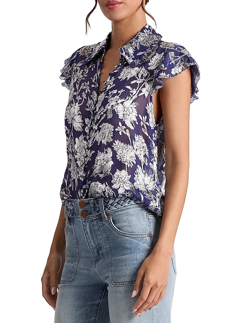 Martel Floral Flutter-Sleeve Blouse
