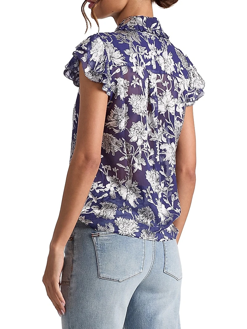 Martel Floral Flutter-Sleeve Blouse